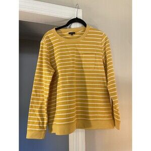 Talbots Sweater Medium Petite 100% Cotton Striped Knit Pullover Yellow/White